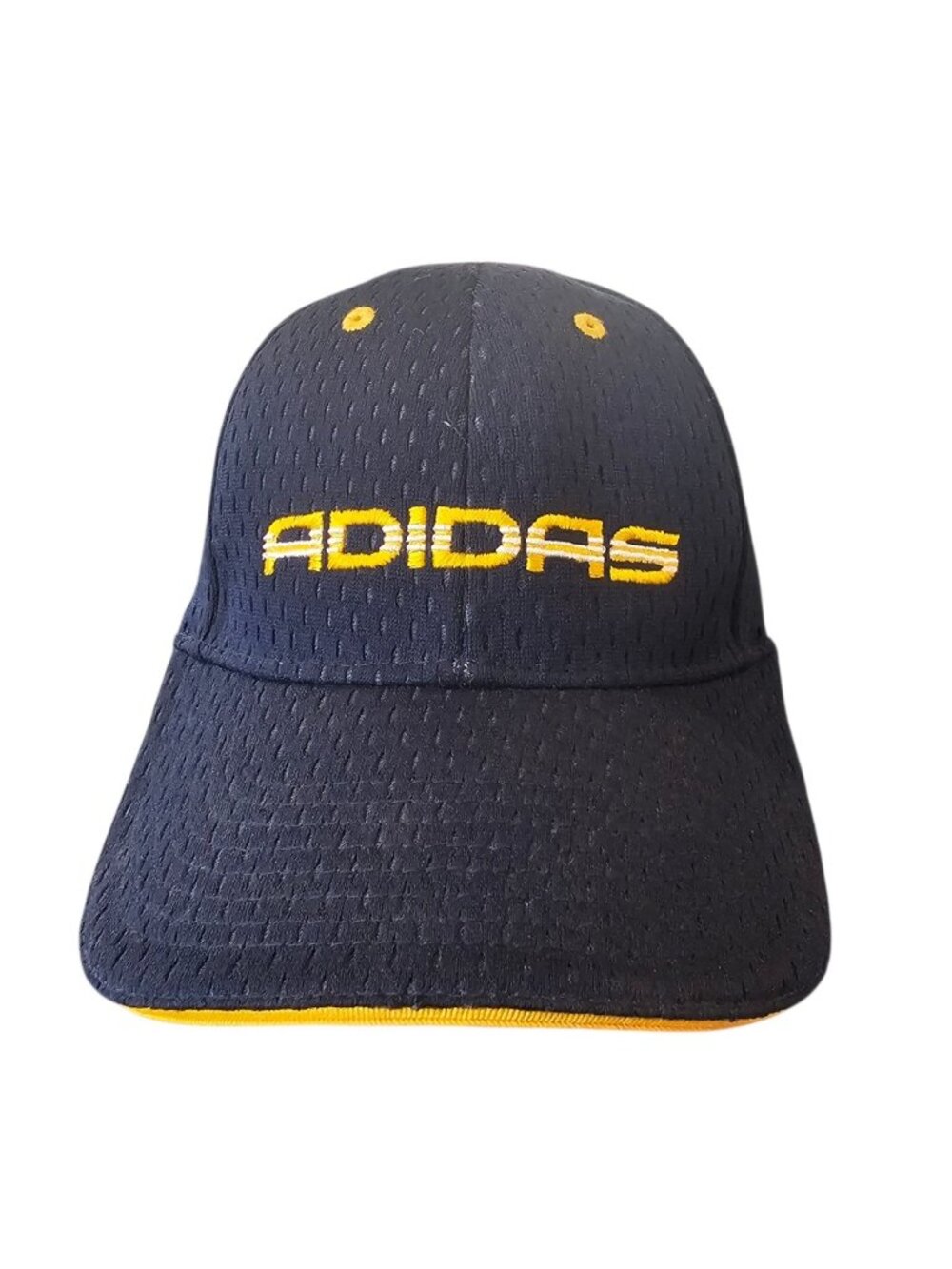 Adidas Youth Hat Cap Navy Blue Yellow Embroidered Logo Mesh  Adjustable